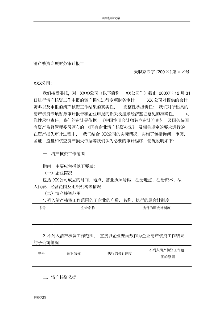 清产核资专项审计报告材料模版_第1页