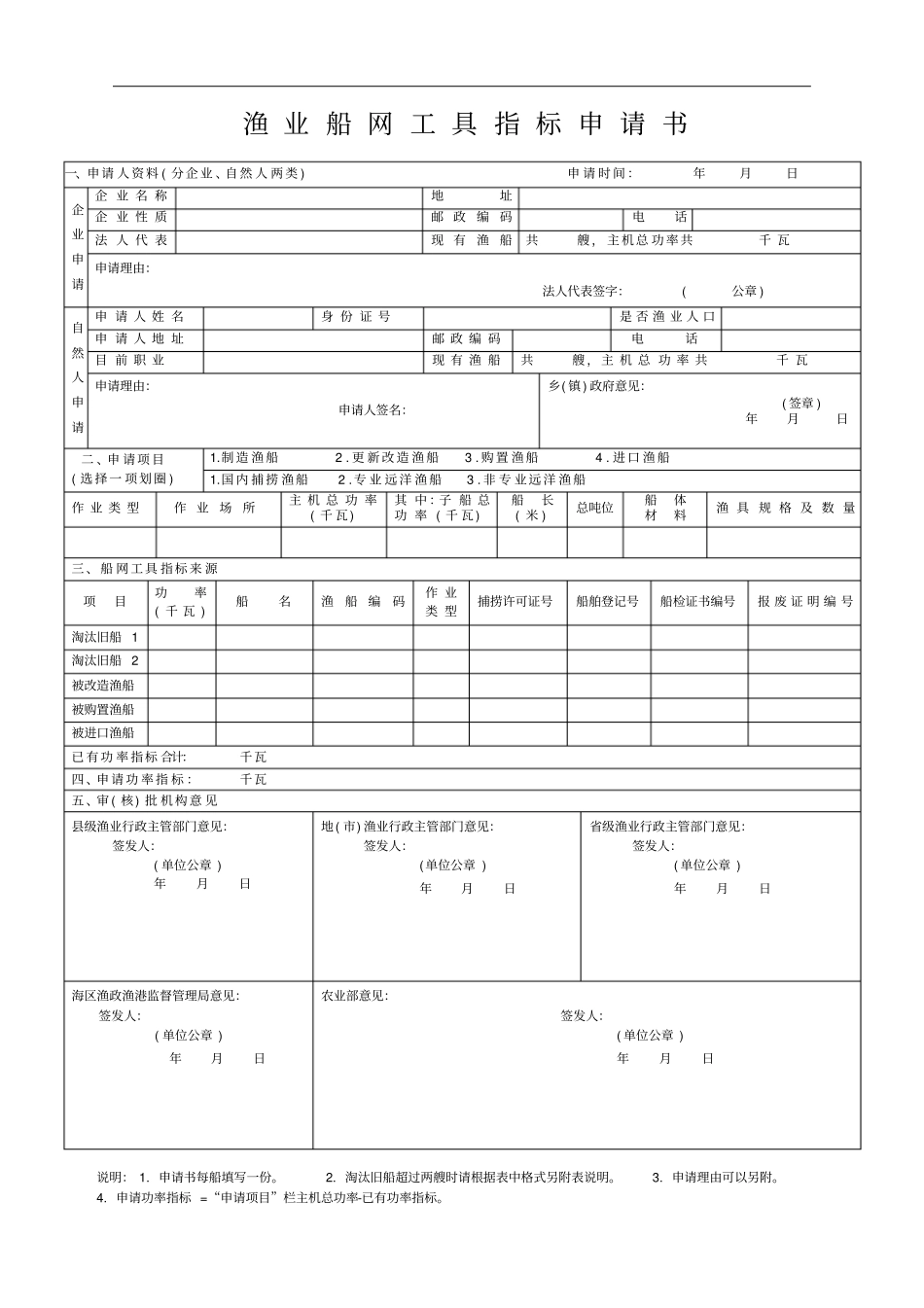 渔业船网工具指标申请书_第1页