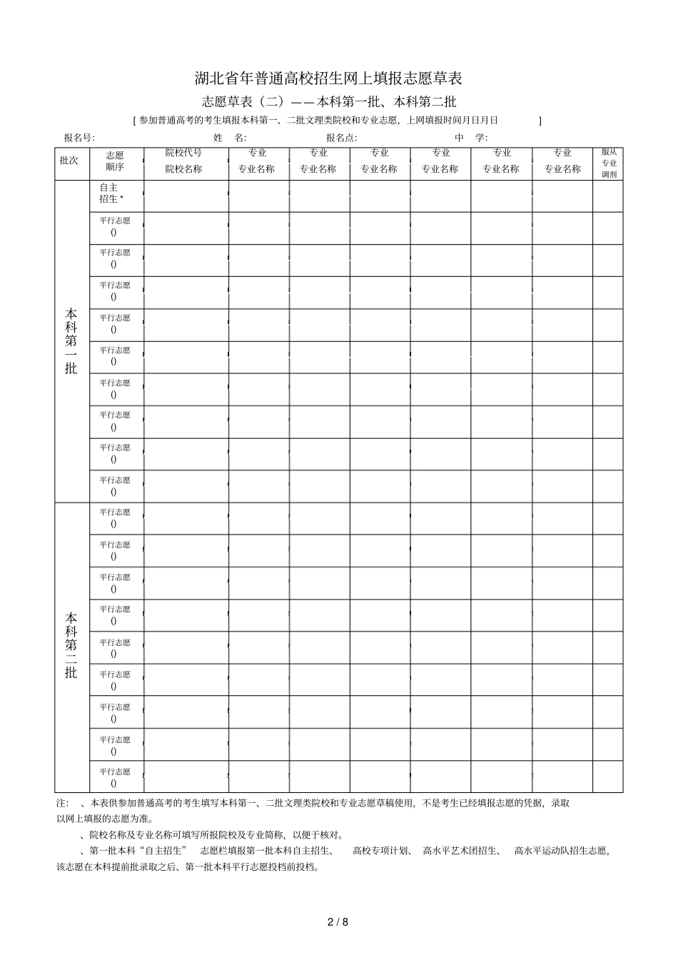 湖北2019年普通高校招生网上填报志愿草表_第2页