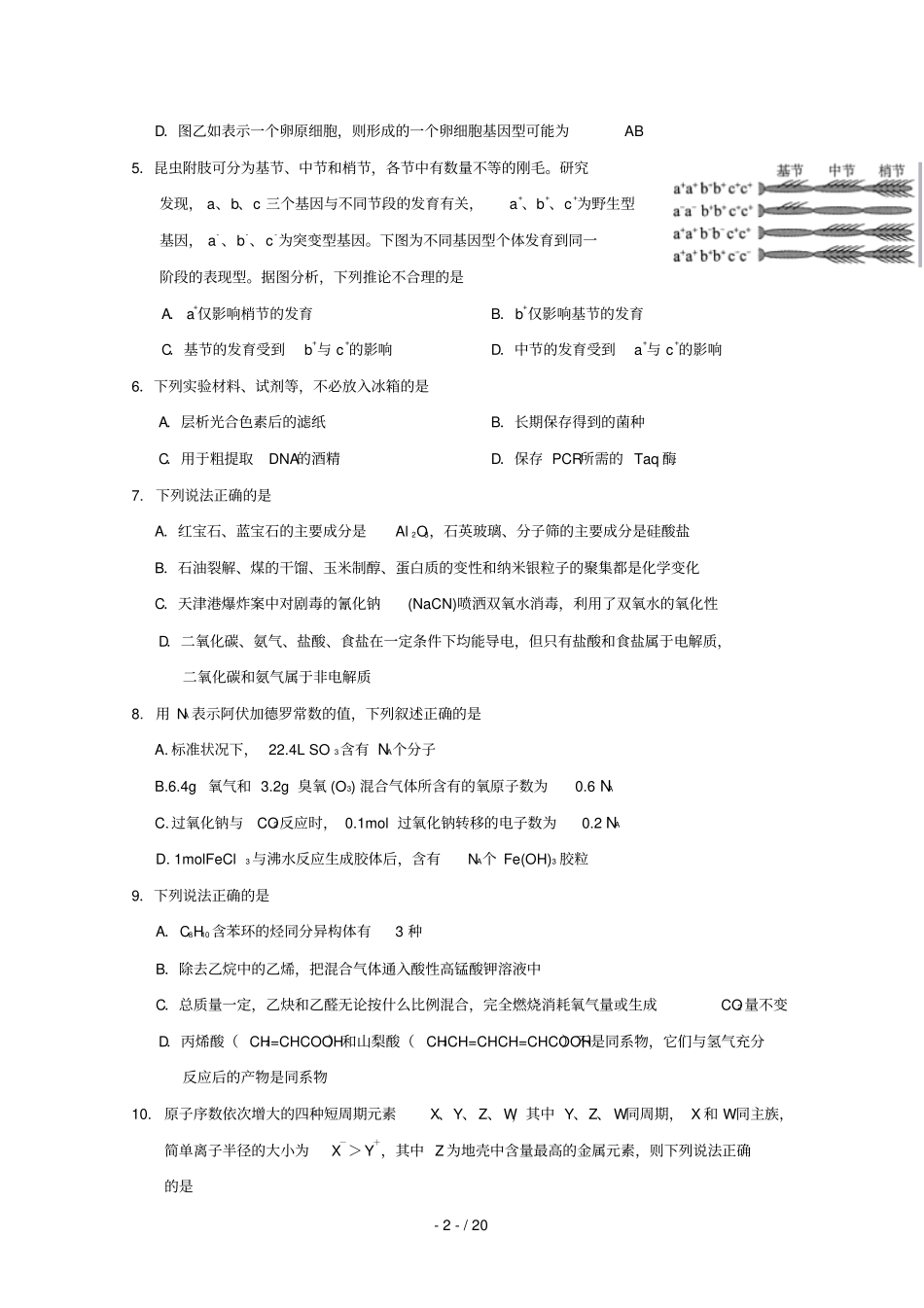 湖北沙中学2019届高三理综上学期能力测试试题二_第2页