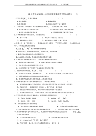 湖北通城第一中学奥赛班中考化学综合练习5无答案