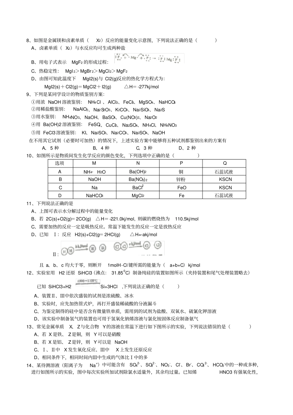 湖北部分重点中学届高三第一次联考高三化学试卷_第2页