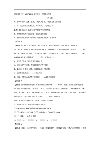 湖北黄冈高二上学期期末考试化学试题解析版