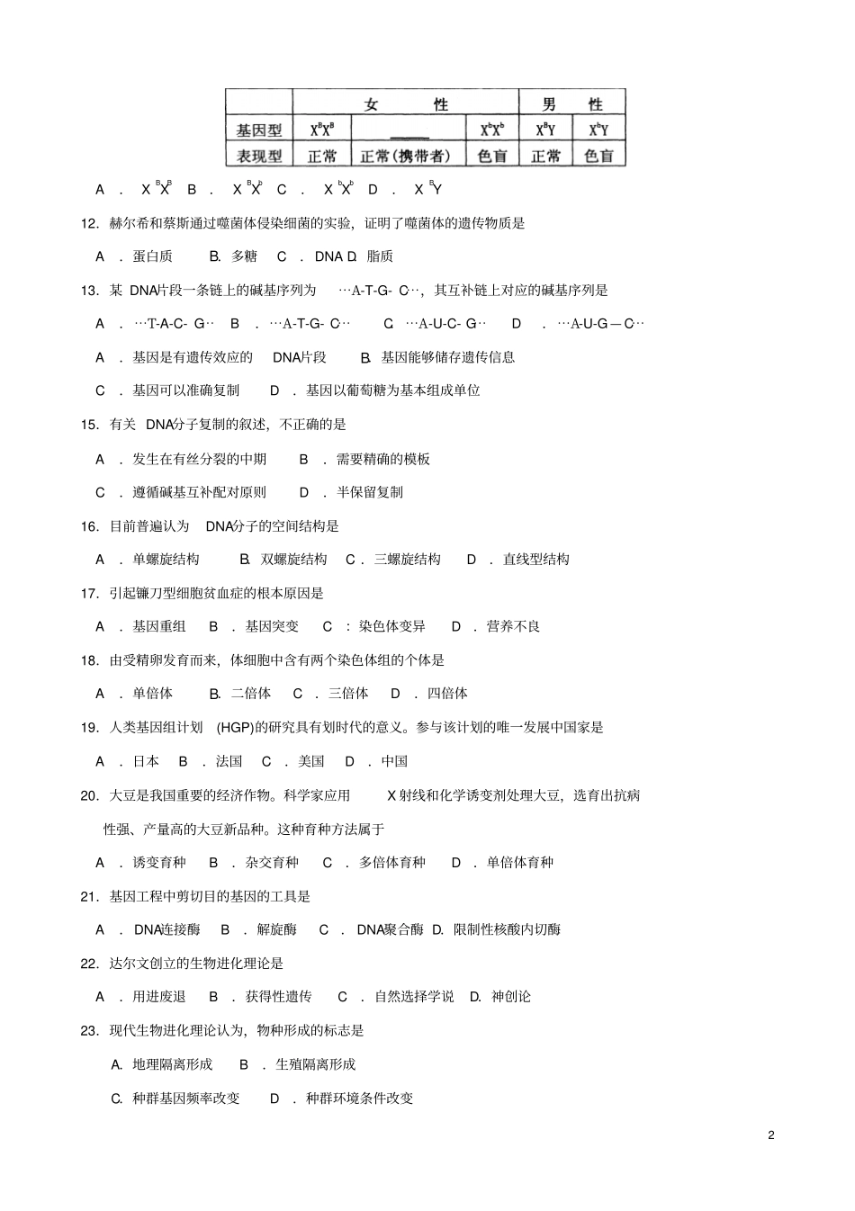 湖南普通高中学业水平考试试卷生物_第2页