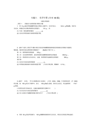 湖南长沙2018中考化学复习重点专题突破专题六计算题专题集训