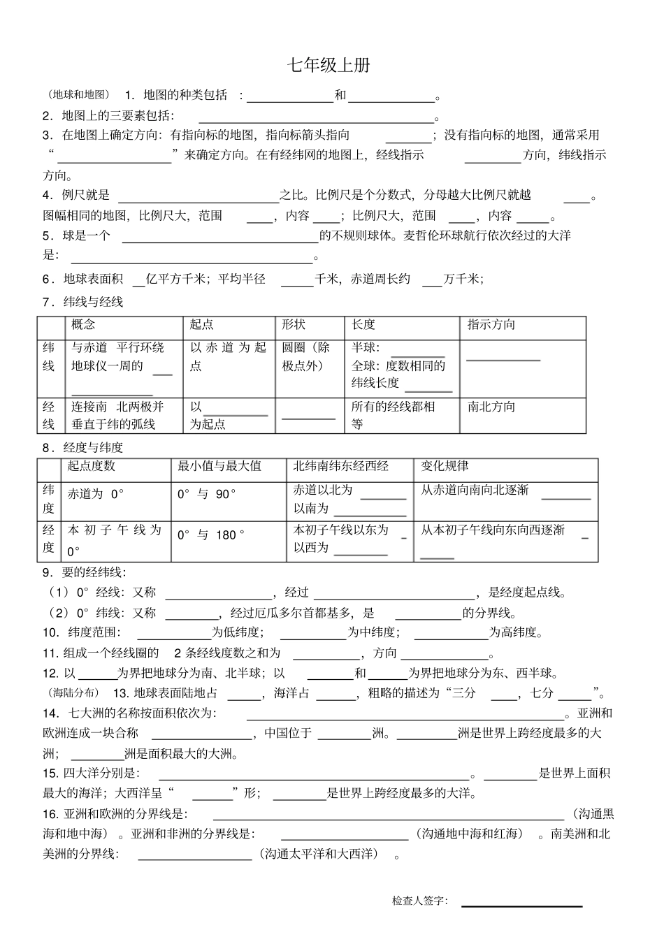 湘教版初中地理复习提纲填空版讲解_第1页