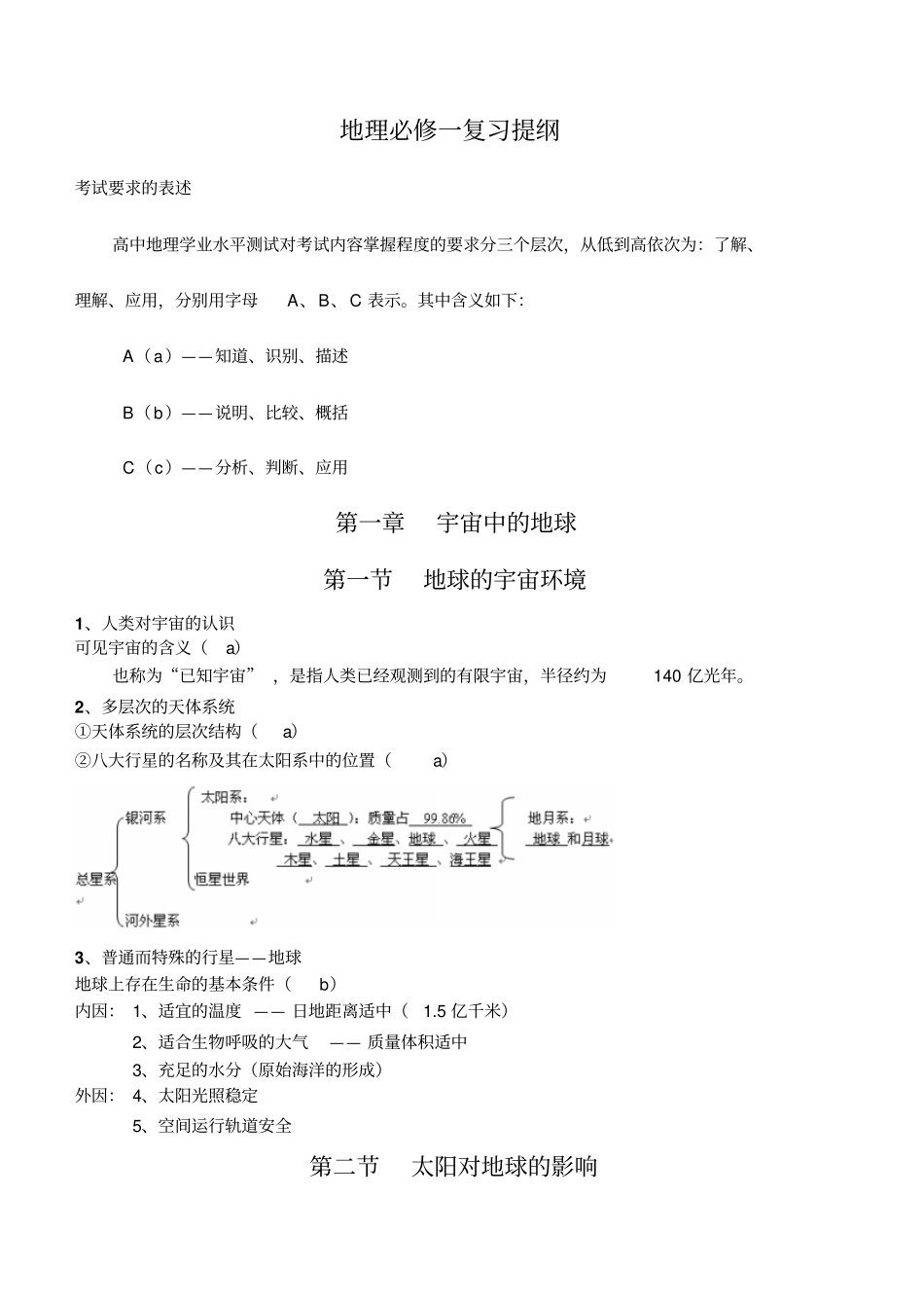 湘教版高中地理必修1复习提纲_第1页