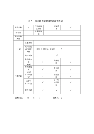 湿地调查表格及说明