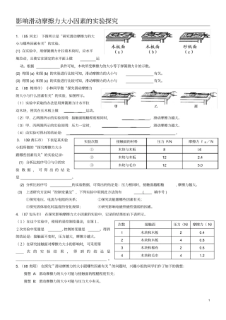 滑动摩擦力大小因素的试验探究历年考试题