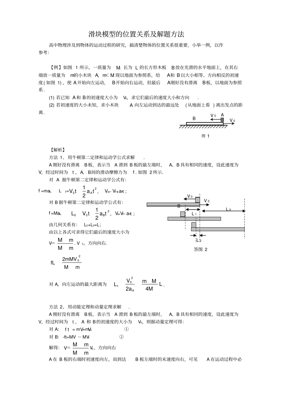滑块模型的位置关系及解题方法_第1页