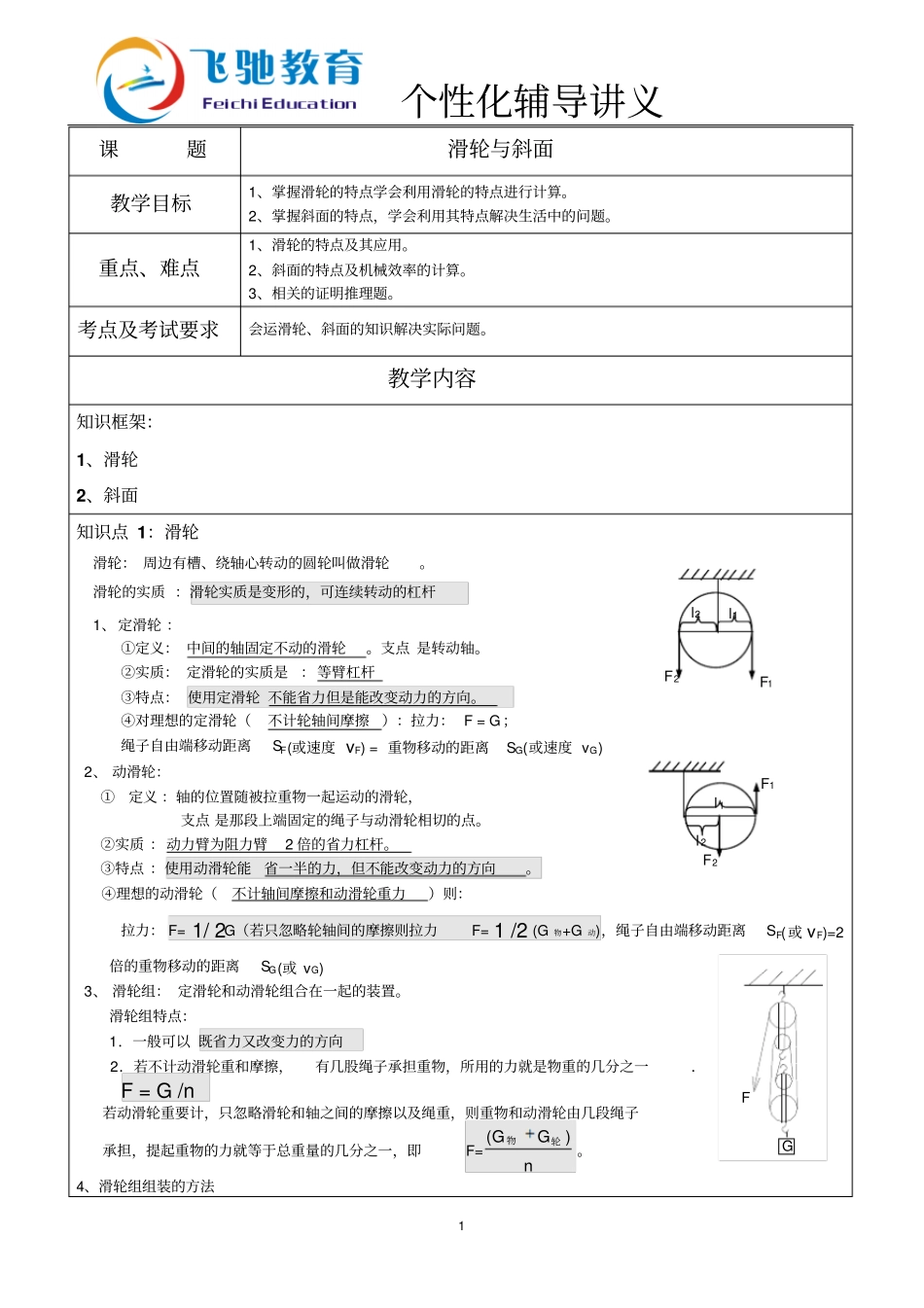 滑轮与斜面全解_第1页