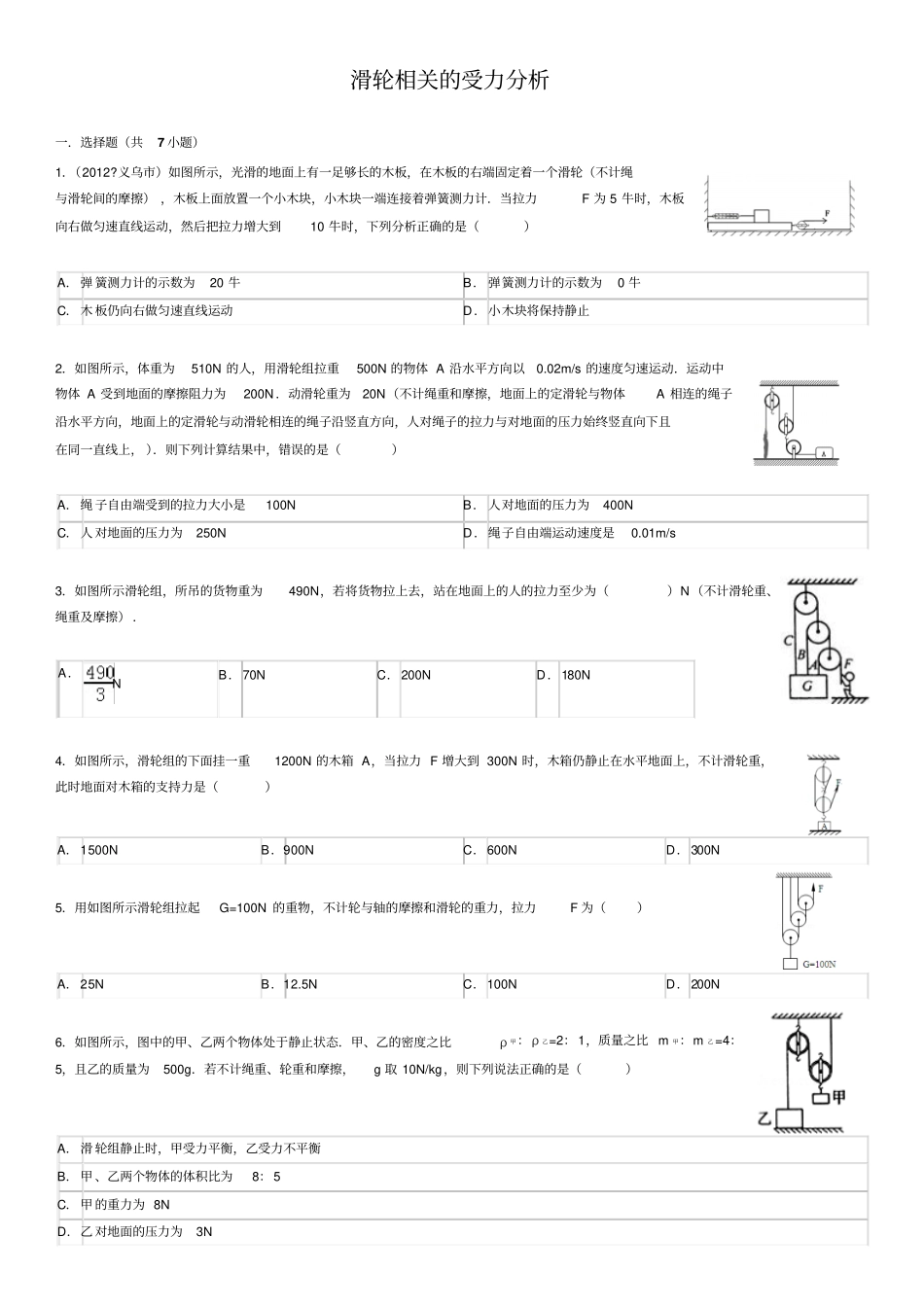 滑轮相关的受力分析_第1页