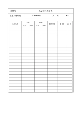 点心制作规格表格