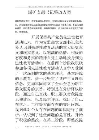 煤矿支部书记整改方案
