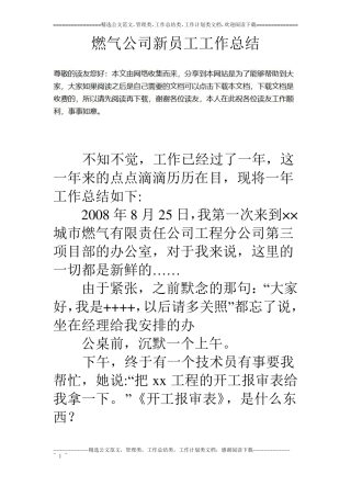 燃气公司新员工工作总结