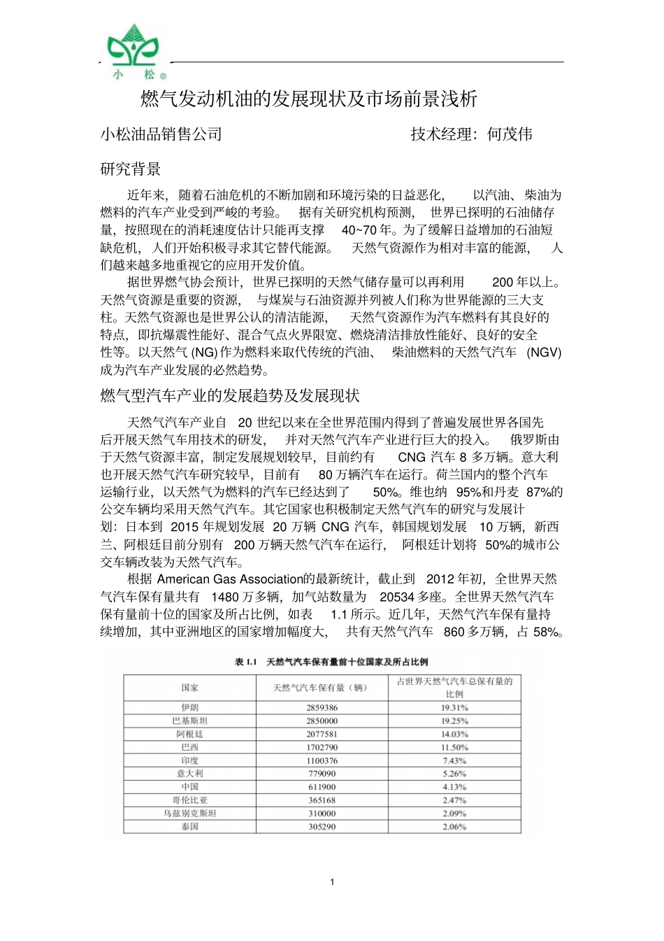 燃气发动机油的发展现状及场前景浅析_第1页