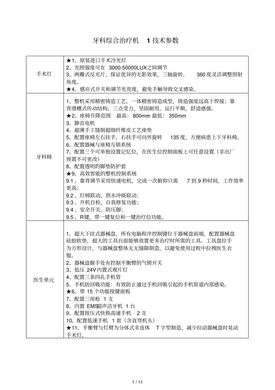 牙科综合治疗机1技术参数001_第1页