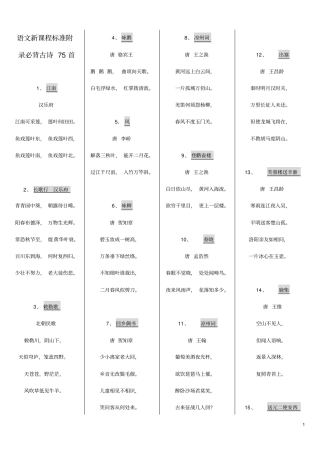 版语文新课程标准附录必背古诗75首