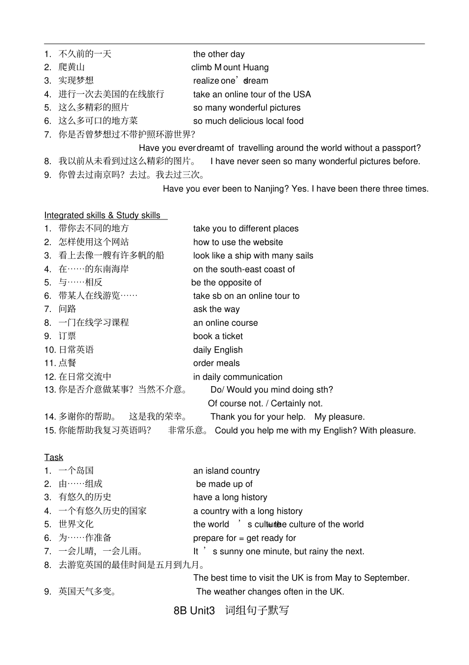 牛津八年级下Unit3词组、句子归纳及默写_第2页