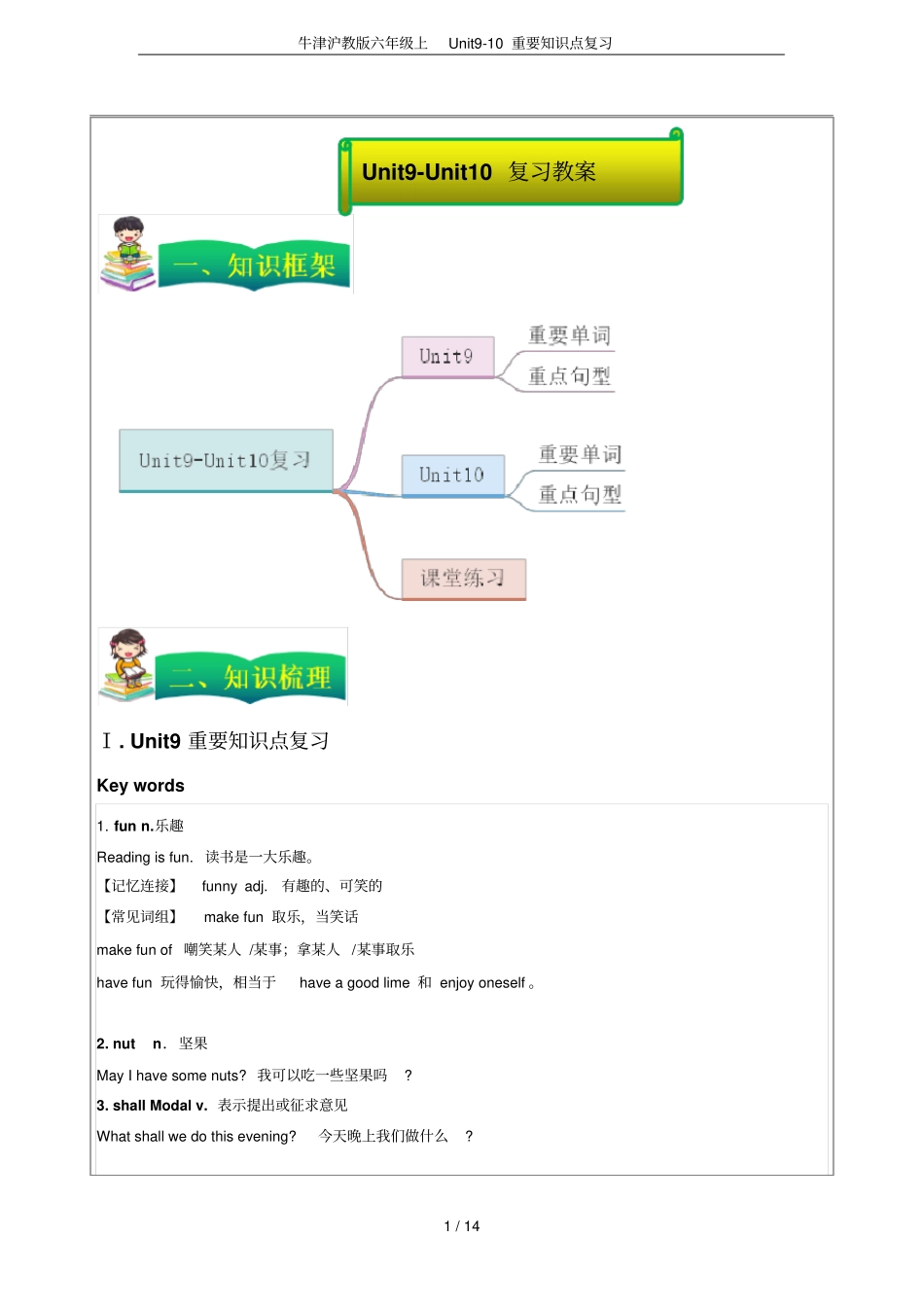 牛津沪教版六年级上Unit9-10重要知识点复习_第1页