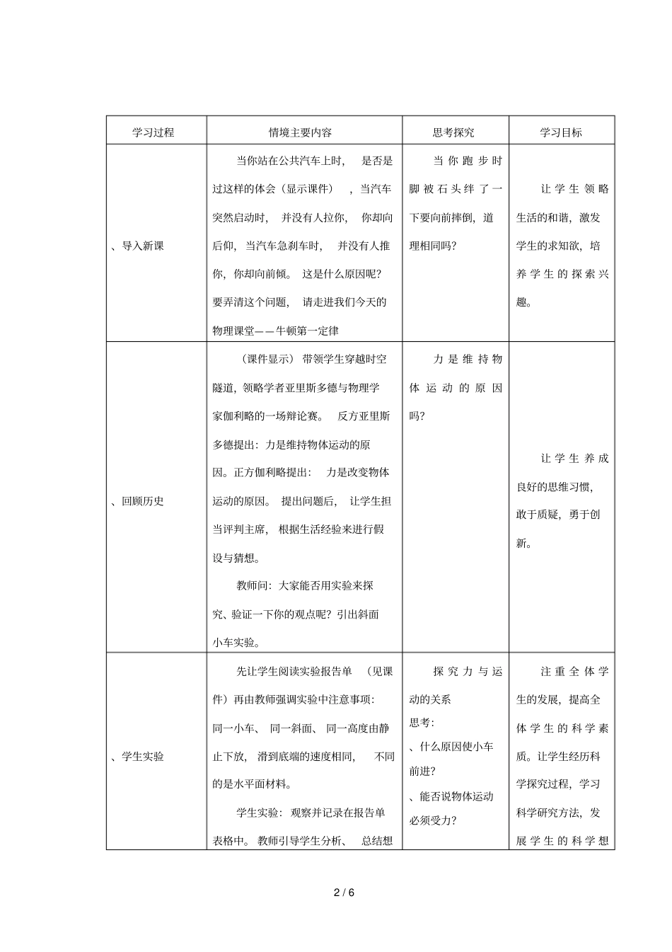 牛顿第一定律教学设计_第2页