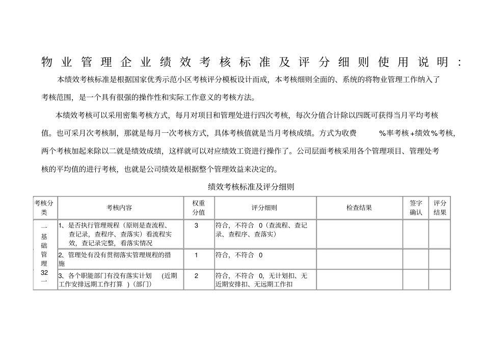 物业管理企业绩效考核标准及评分细则_第1页