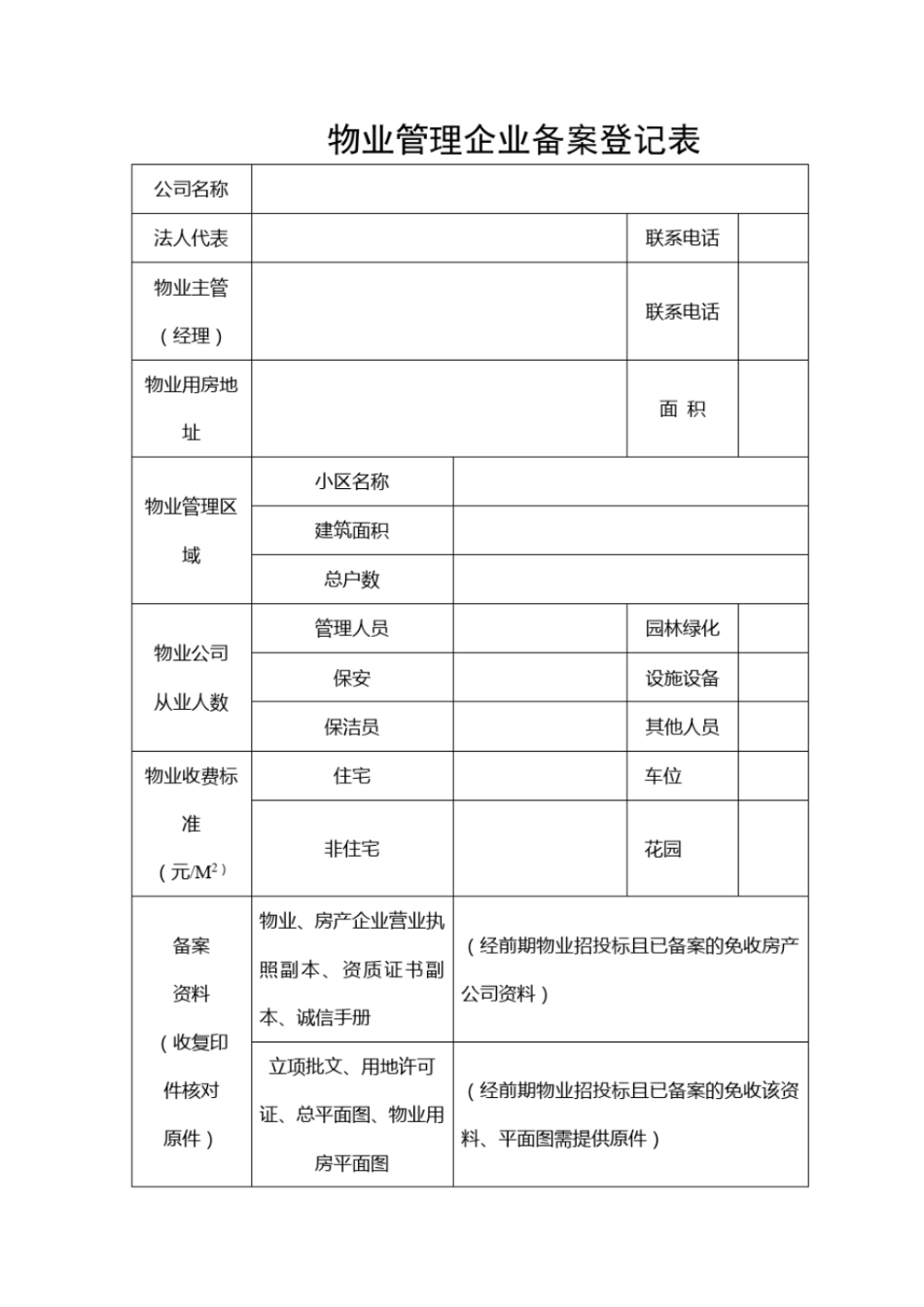 物业管理企业备案登记表_第1页