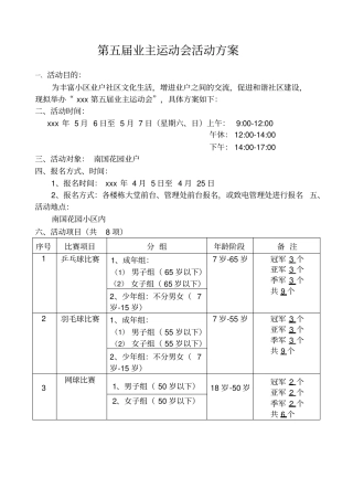 物业组织业主运动会活动方案