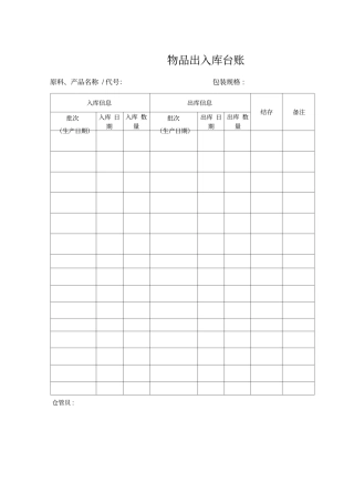物品出入库台账