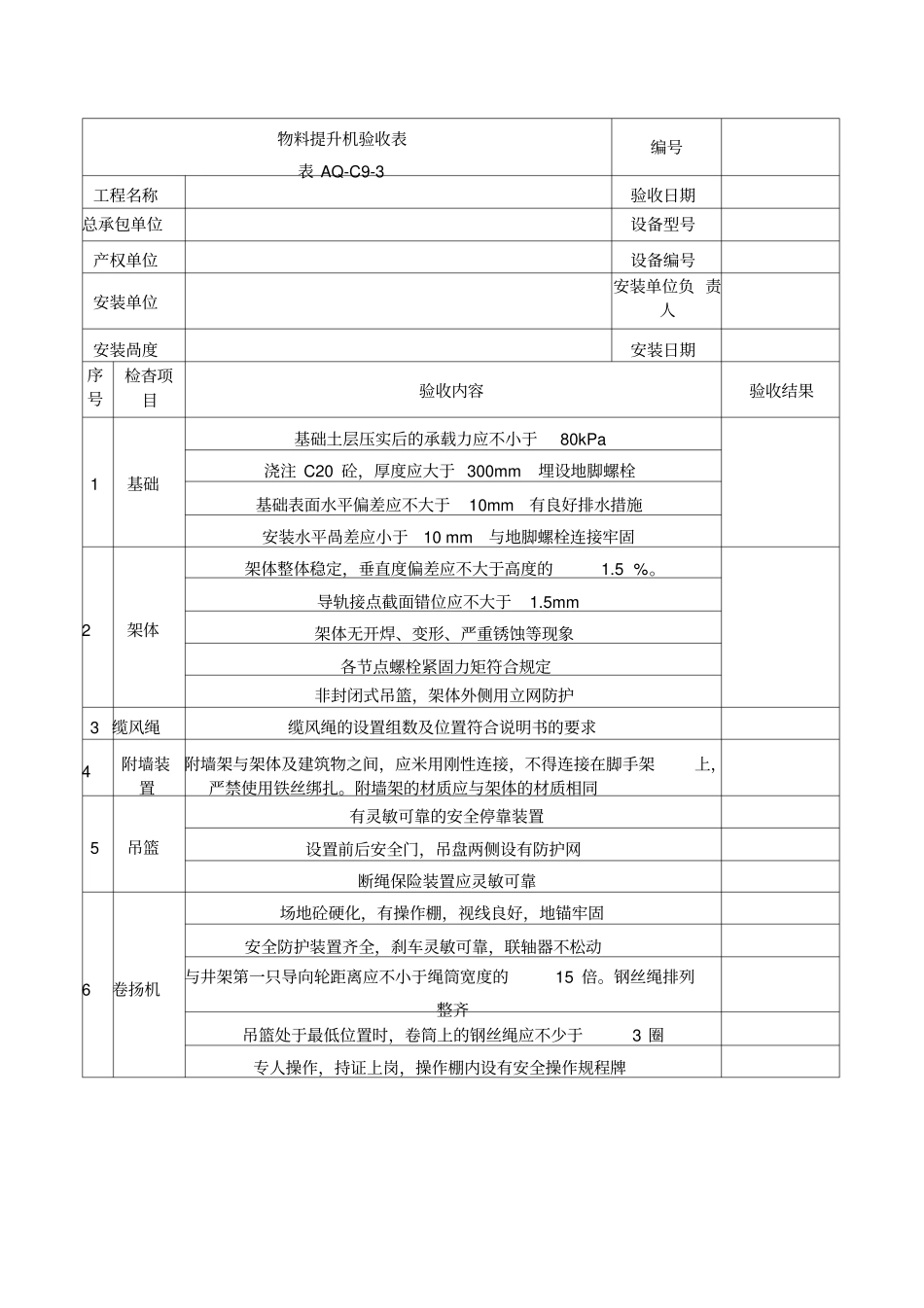 物料提升机验收表_第1页
