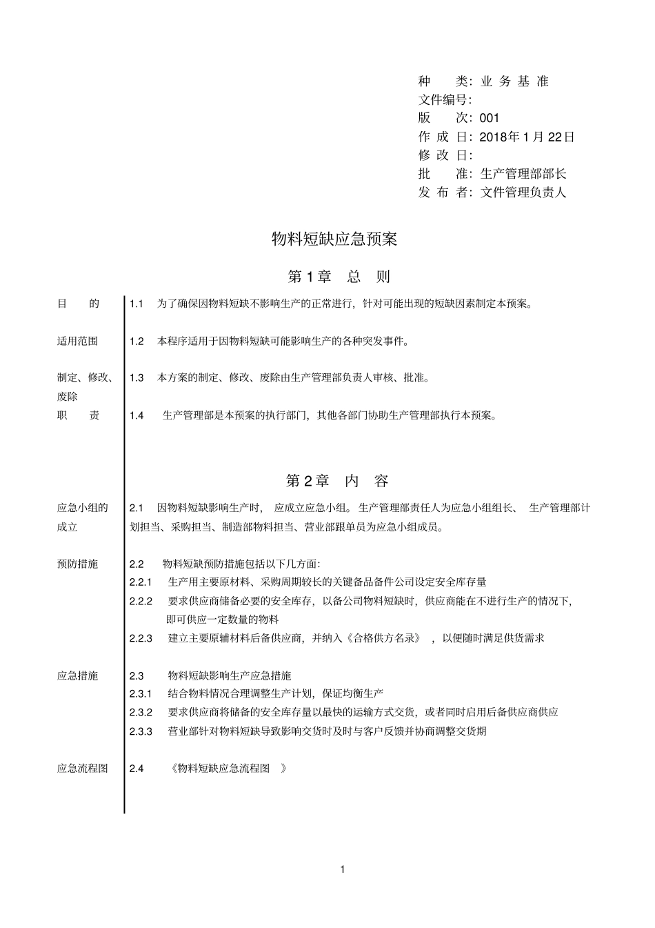 物料短缺应急预案1_第1页