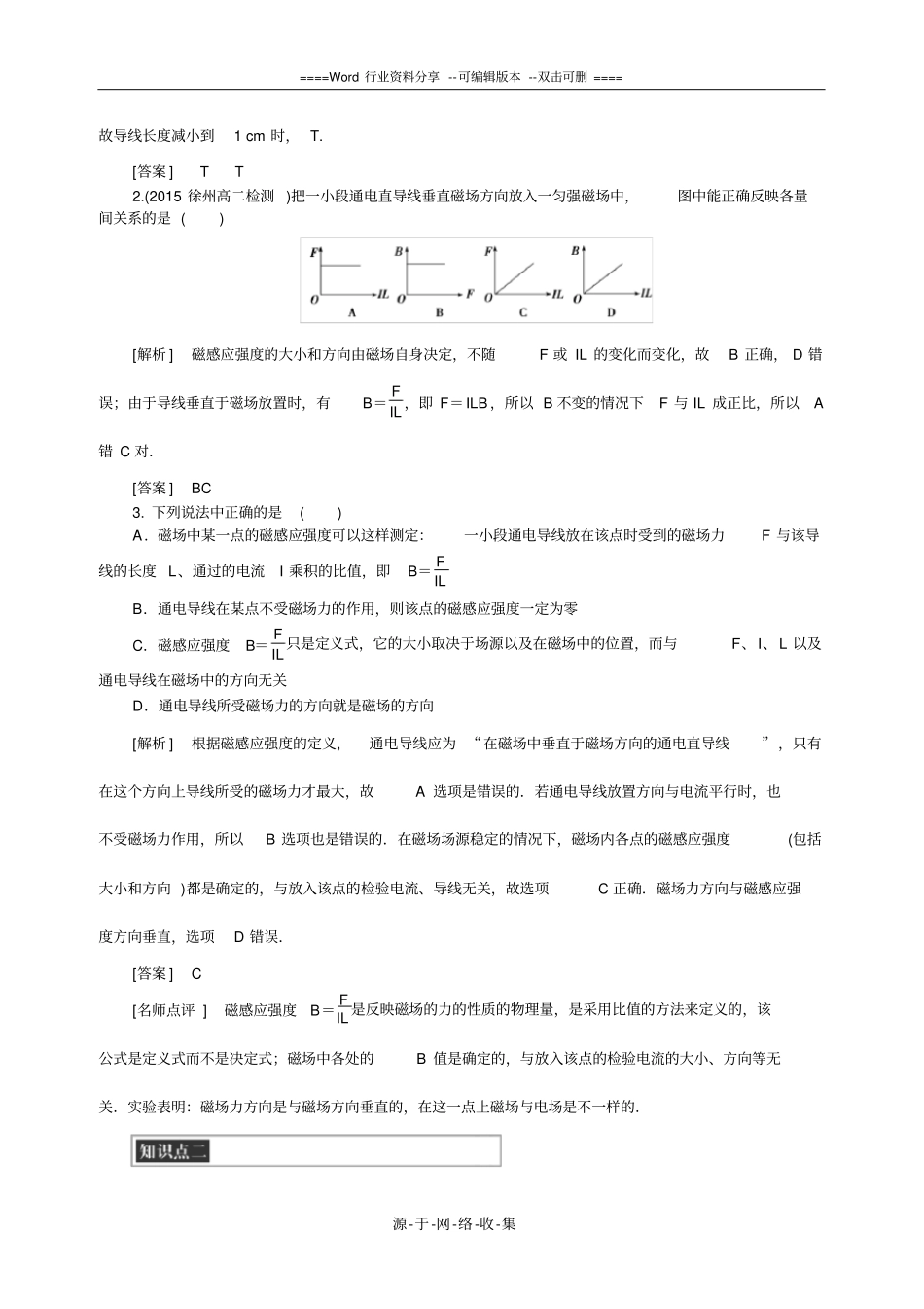物理1人教版--精品习题磁感应强度_第3页