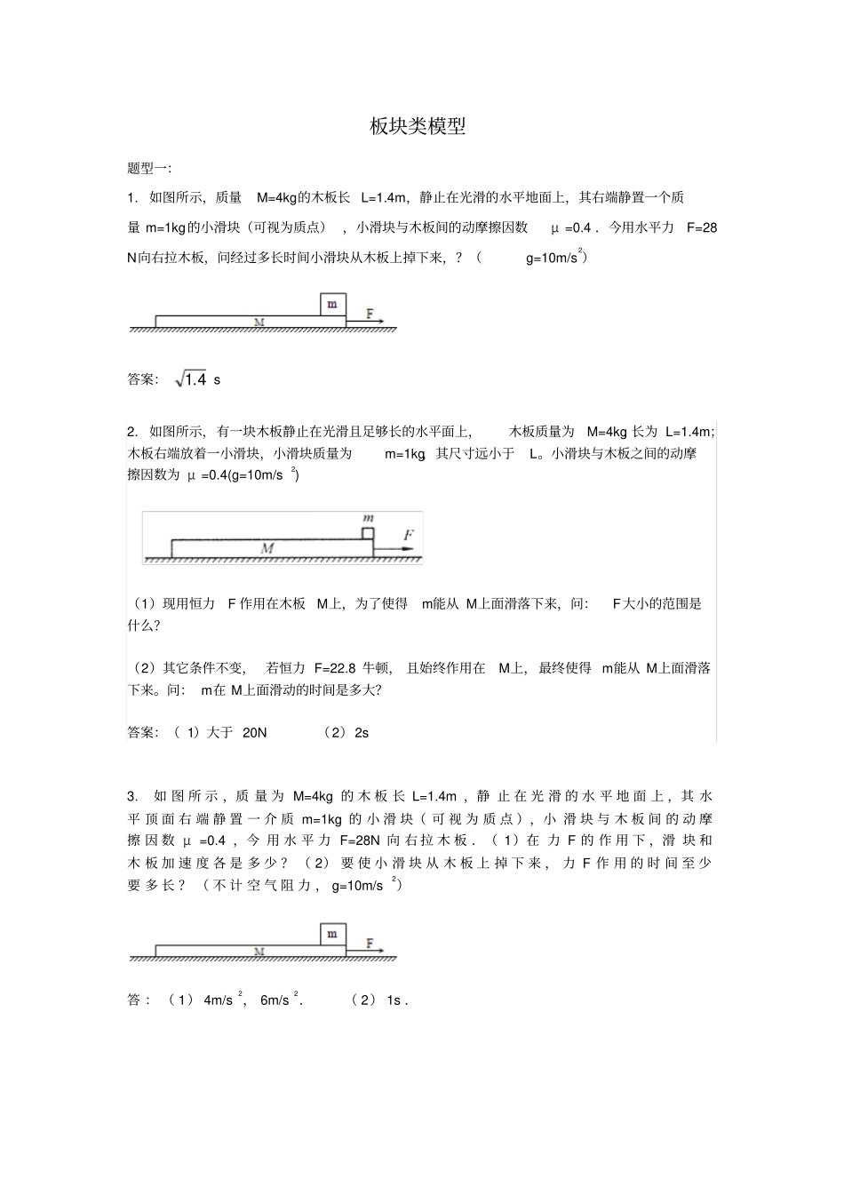 物理板块类模型资料_第1页