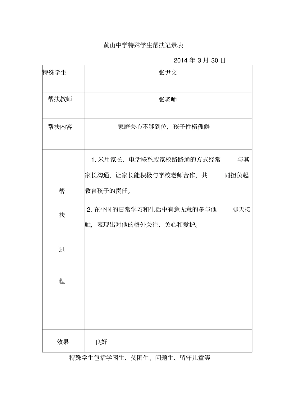 特殊学生帮扶记录表_第1页