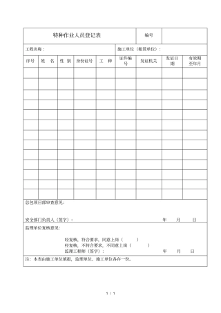 特种作业人员登记表