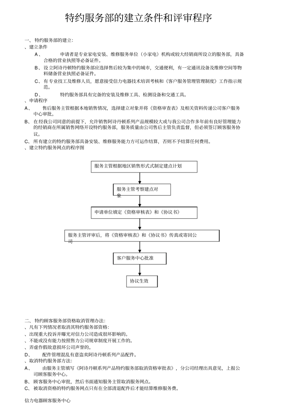 特约服务部的建立条件和评审程序_第1页