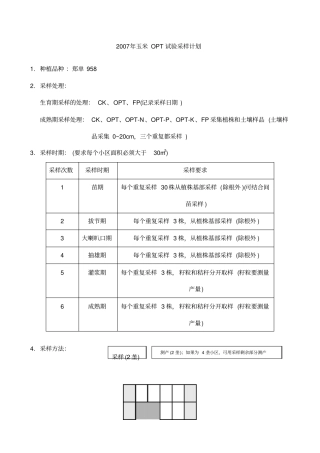 玉米OPT试验采样计划