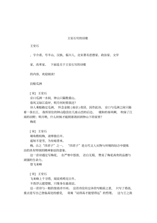 王安石写的诗歌