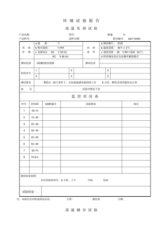 环境试验报告表模板