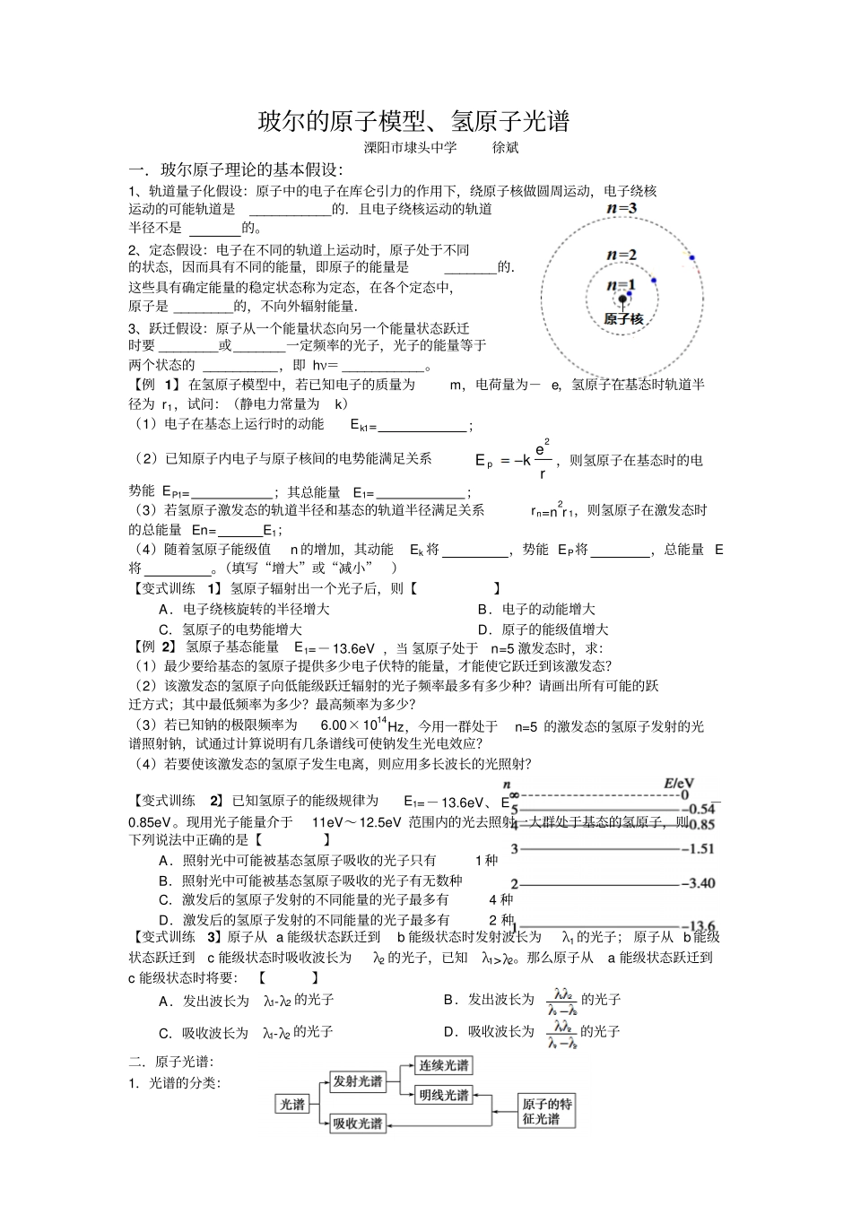 玻尔原子模型氢原子光谱_第1页