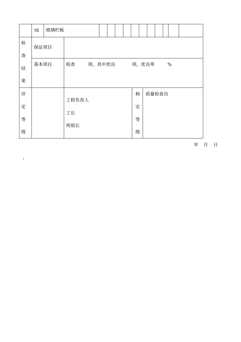 玻璃工程分项工程质量检验表表格格式_第2页