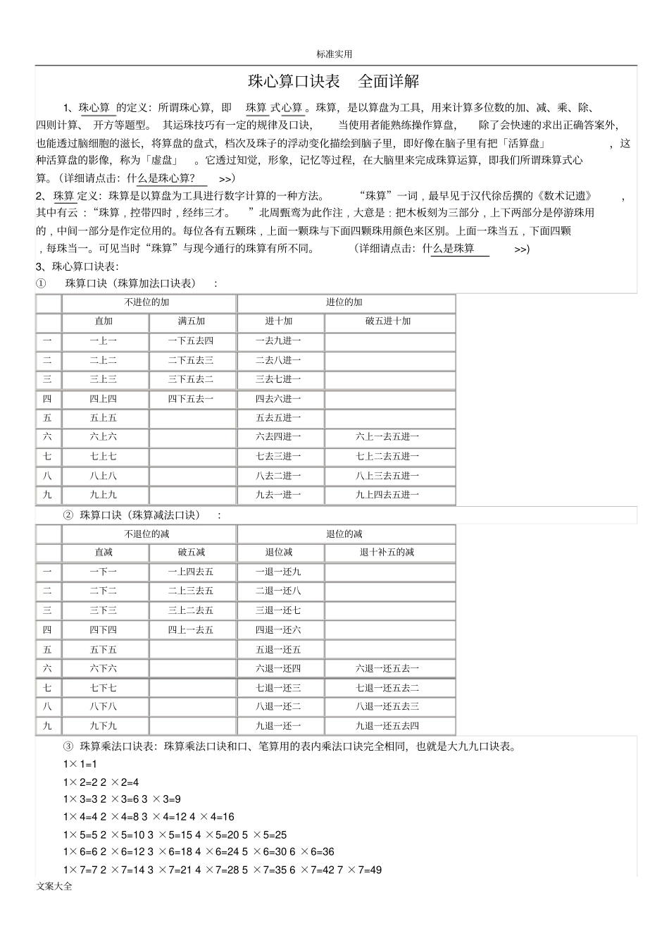 珠心算口诀表全面详解_第1页
