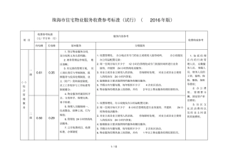 珠海住宅物业服务收费参考标准试行版