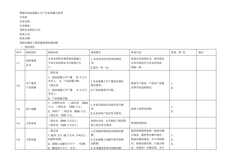 珠海商品混凝土生产企业质量大检查_第1页