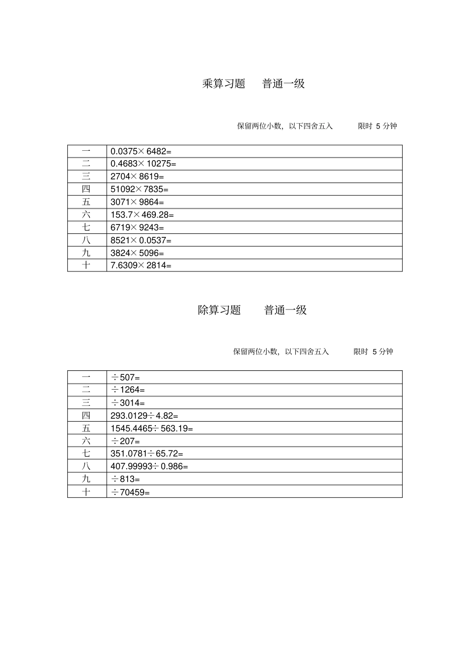 珠算试题-普通一级——五级-五套题_第2页