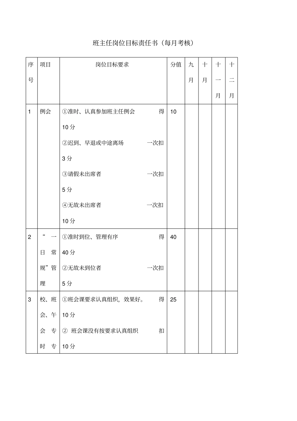 班主任岗位目标责任书每考核_第1页