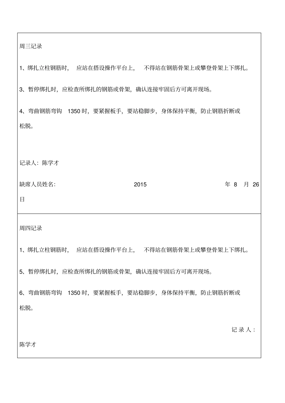 班前安全活动周讲评记录钢筋工_第3页
