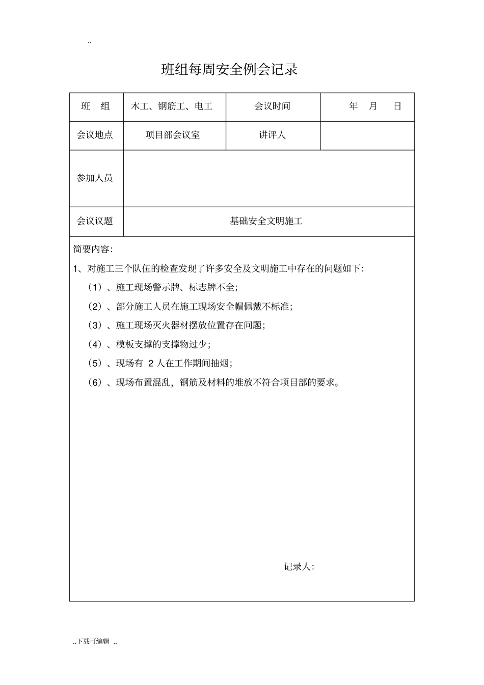 班组每周安全例会记录文本_第2页