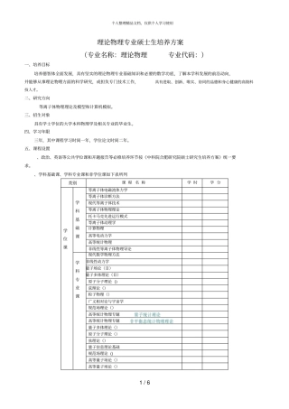 理论物理专业硕士生培养方案
