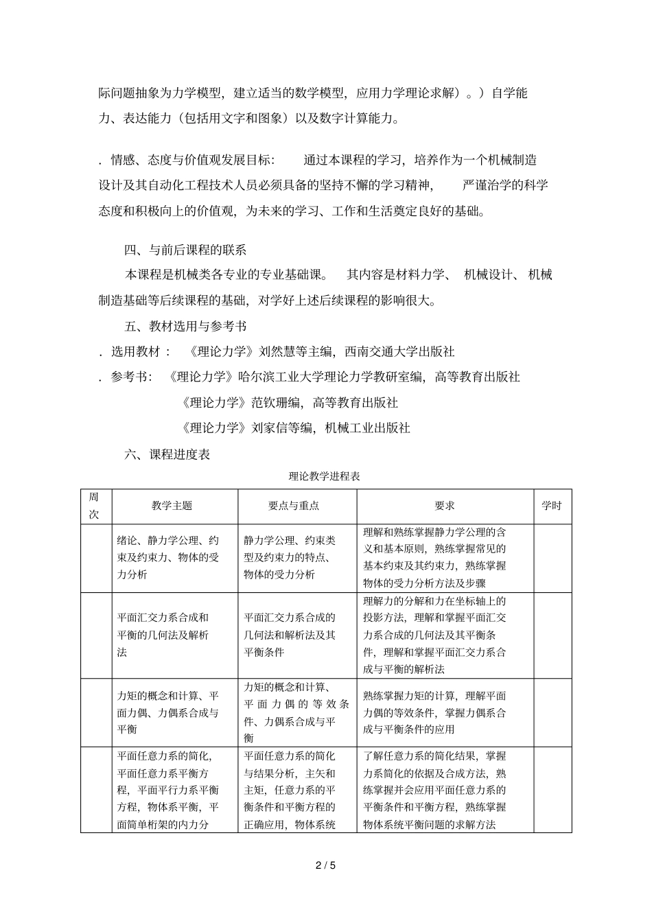 理论力学课程教学大纲_第2页